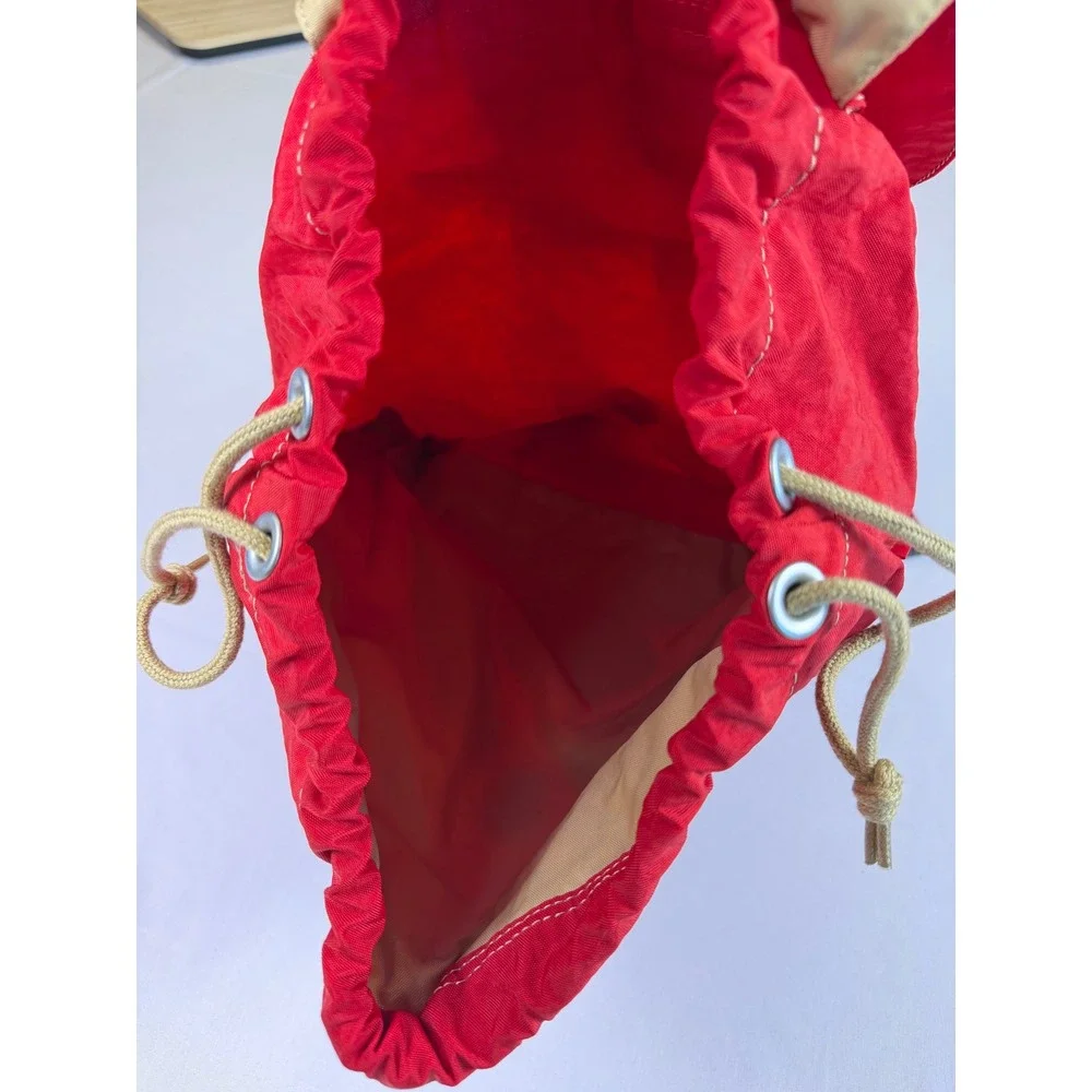 Vintage Kipling Red Drawstring‎ Backpack Rucksack Front Zip Pockets